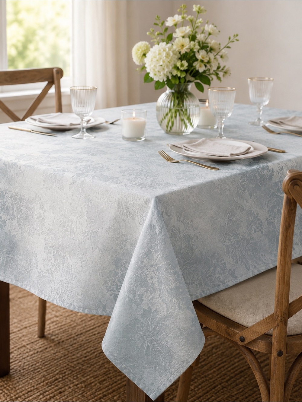 Ivory tablecloth polyester satin damask, GUC